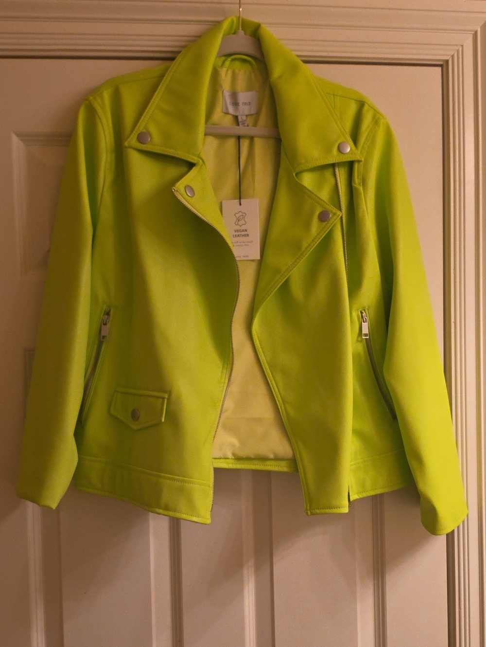 Love Tree Neon Lime Vegan Leather Moto Jacket